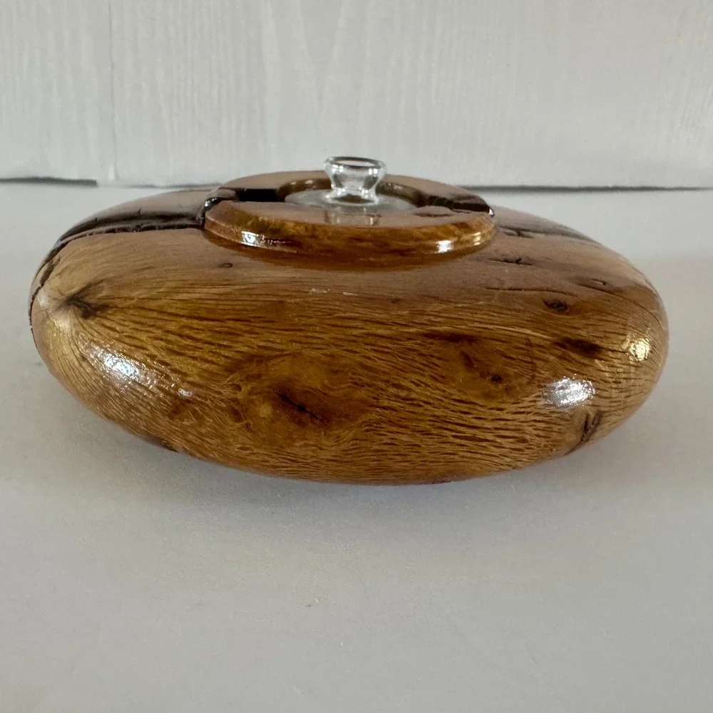Artisan Signed White Oak Wood Weed Pot Bud Vase Resin Inlay Mexico 1998 Vintage